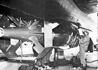 Loading the huge Tarzon Bomb in a modified B-29 of the 19th Bomb Group