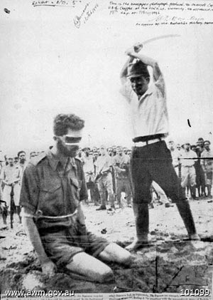 An Australian soldier, Sgt. Leonard Siffleet, about to be beheaded with a katana sword