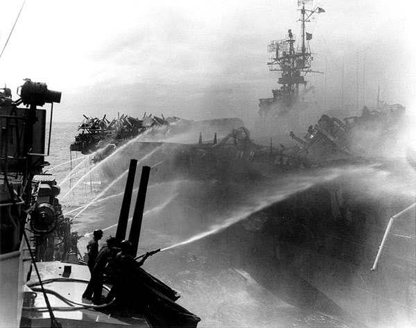 USS PRINCETON AFTER JAPANESE AIR ATTACK