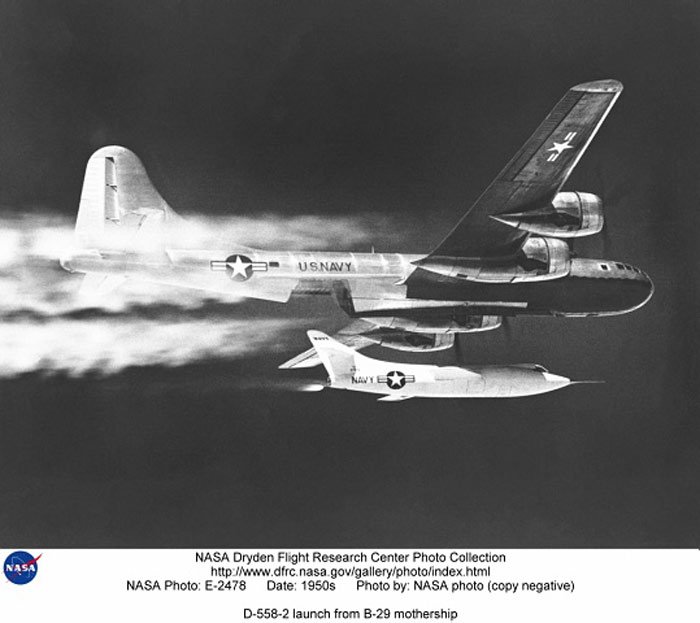 D-558-2 launch from B-29 mothership - NASA