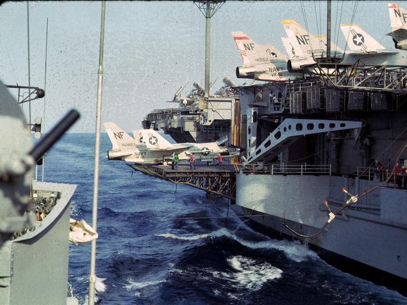 Crusader on the elevator of the Ticonderoga