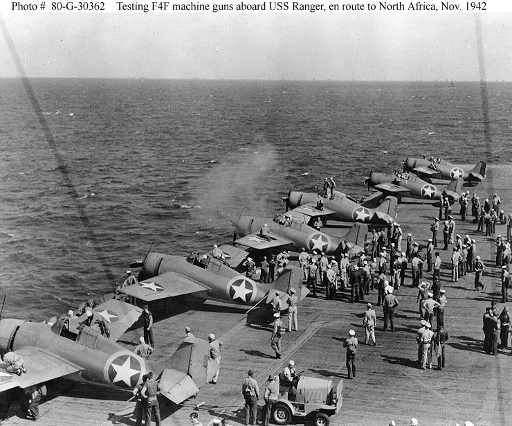 Testing F4-F machine guns USS Ranger